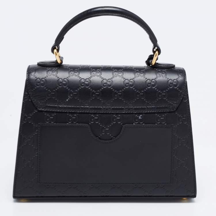 Pre Owned Gucci Black Guccissima Leather Small Padlock Top Handle Bag