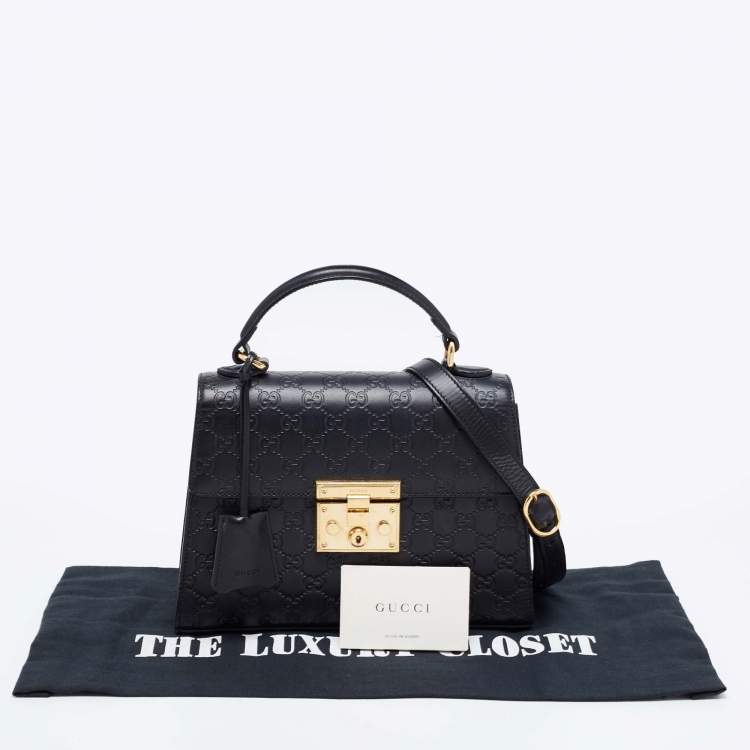 Pre Owned Gucci Black Guccissima Leather Small Padlock Top Handle Bag