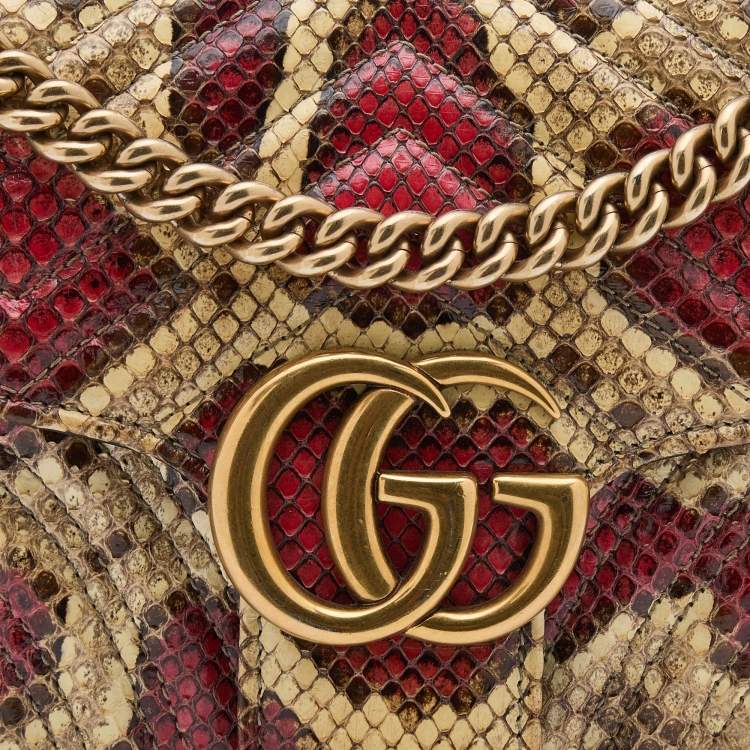 Pre Owned Gucci Multicolor Python Leather Small GG Marmont Shoulder Bag
