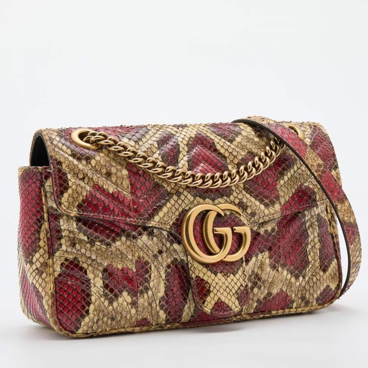 Pre Owned Gucci Multicolor Python Leather Small GG Marmont Shoulder Bag