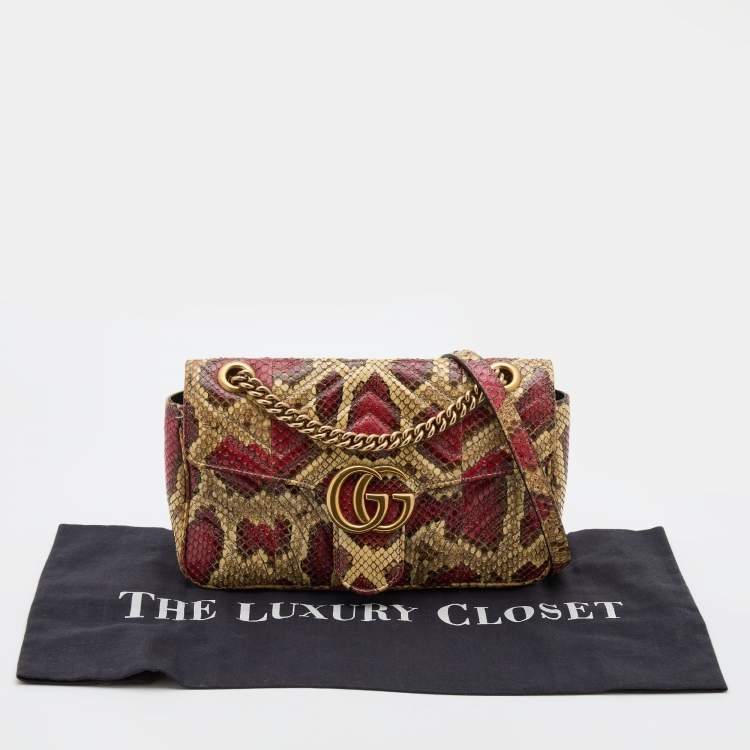 Pre Owned Gucci Multicolor Python Leather Small GG Marmont Shoulder Bag