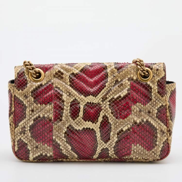 Pre Owned Gucci Multicolor Python Leather Small GG Marmont Shoulder Bag