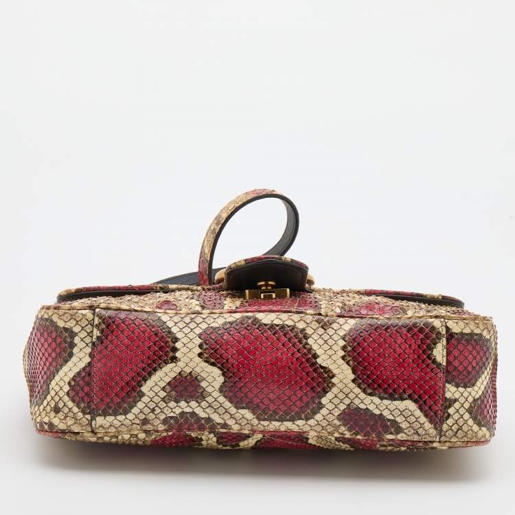 Pre Owned Gucci Multicolor Python Leather Small GG Marmont Shoulder Bag