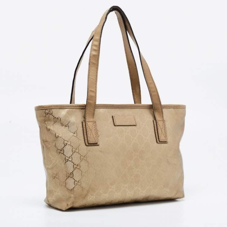 Pre Owned Gucci Gold GG Imprime Canvas Joy Tote