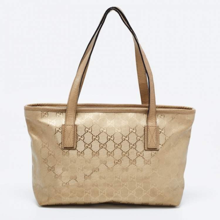 Pre Owned Gucci Gold GG Imprime Canvas Joy Tote