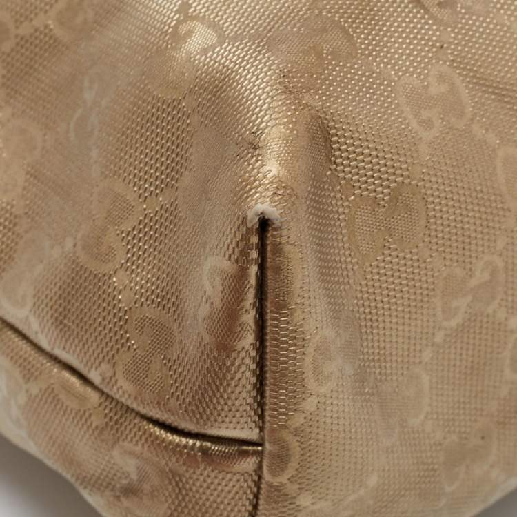 Pre Owned Gucci Gold GG Imprime Canvas Joy Tote