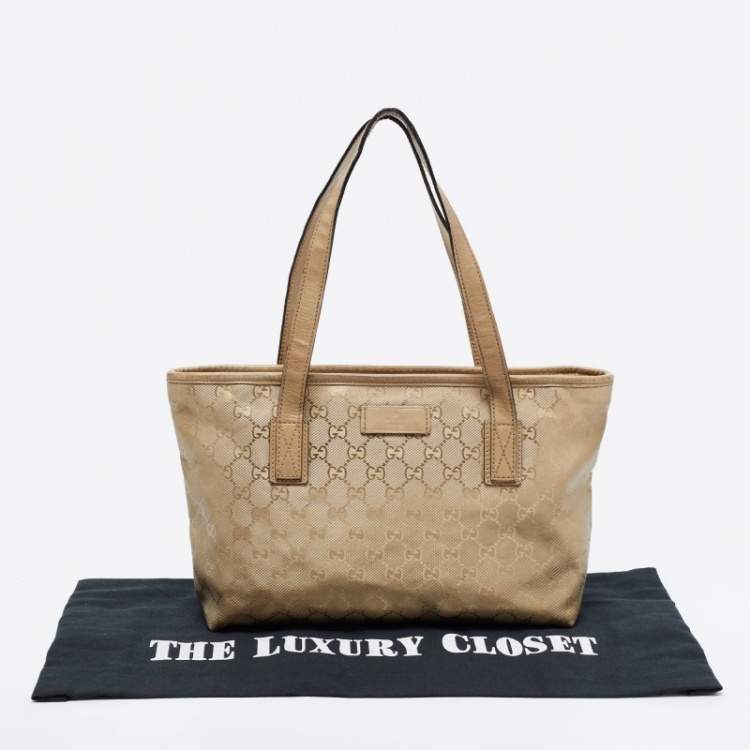 Pre Owned Gucci Gold GG Imprime Canvas Joy Tote