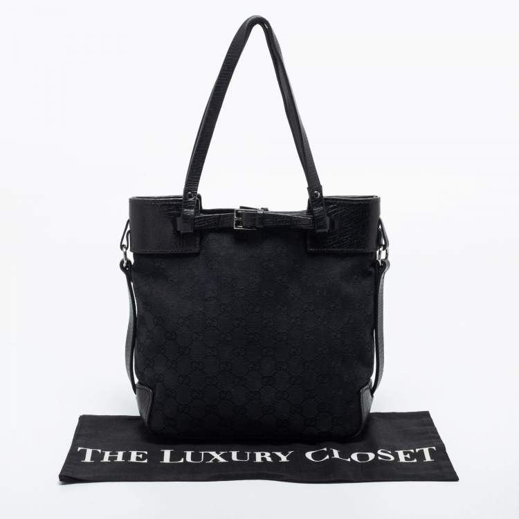 Pre Owned Gucci Black GG Canvas and Leather Belt Tote