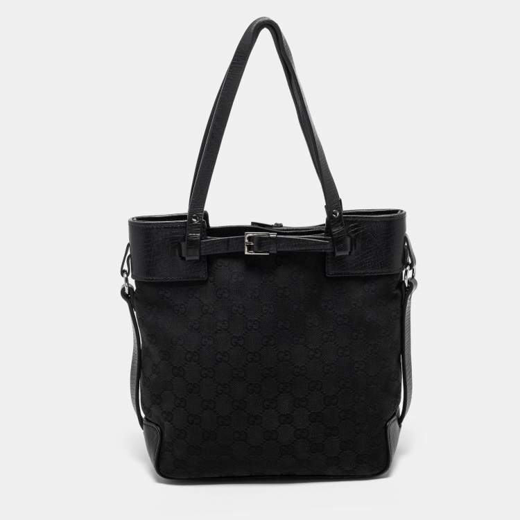 Pre Owned Gucci Black GG Canvas and Leather Belt Tote