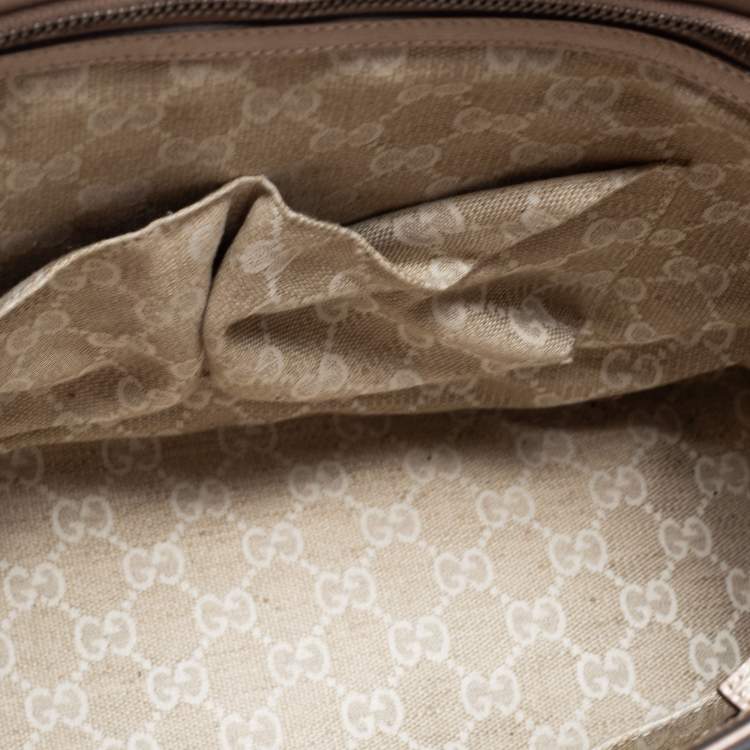 Pre Owned Gucci Metallic Beige Leather Bright Bit Tote