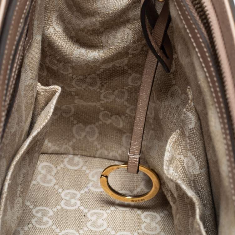 Pre Owned Gucci Metallic Beige Leather Bright Bit Tote