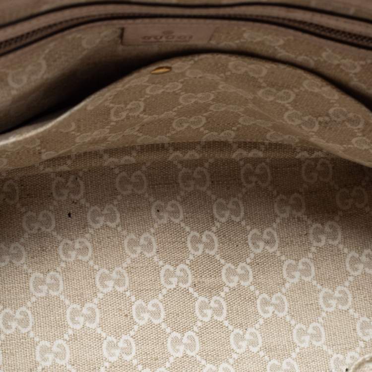 Pre Owned Gucci Metallic Beige Leather Bright Bit Tote
