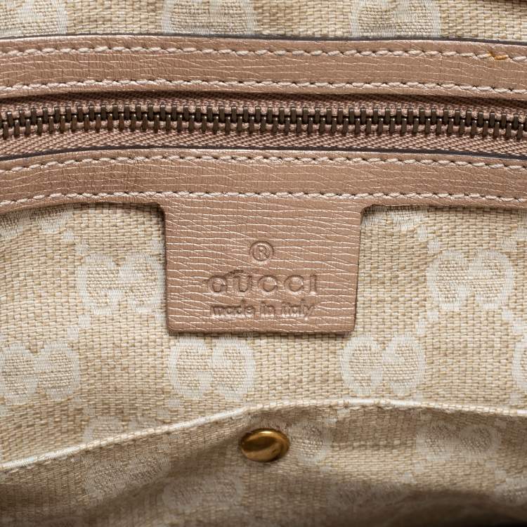 Pre Owned Gucci Metallic Beige Leather Bright Bit Tote