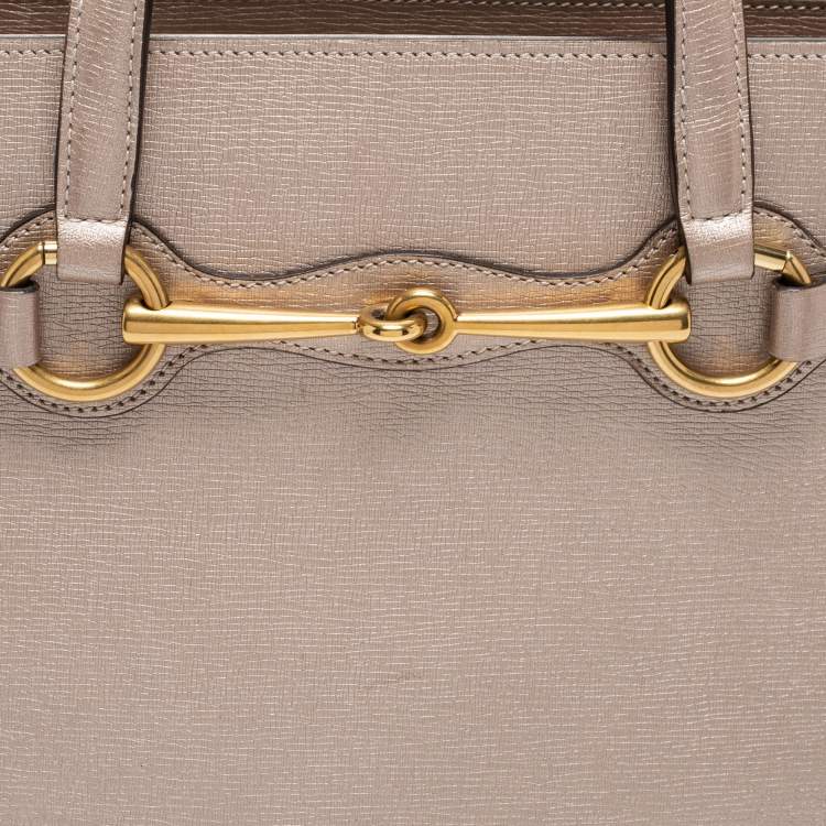 Pre Owned Gucci Metallic Beige Leather Bright Bit Tote