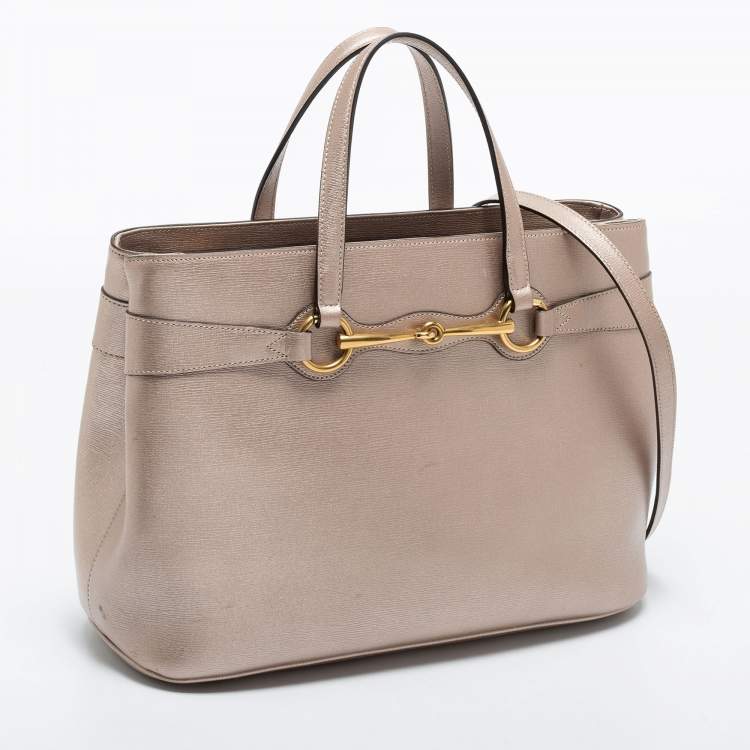 Pre Owned Gucci Metallic Beige Leather Bright Bit Tote