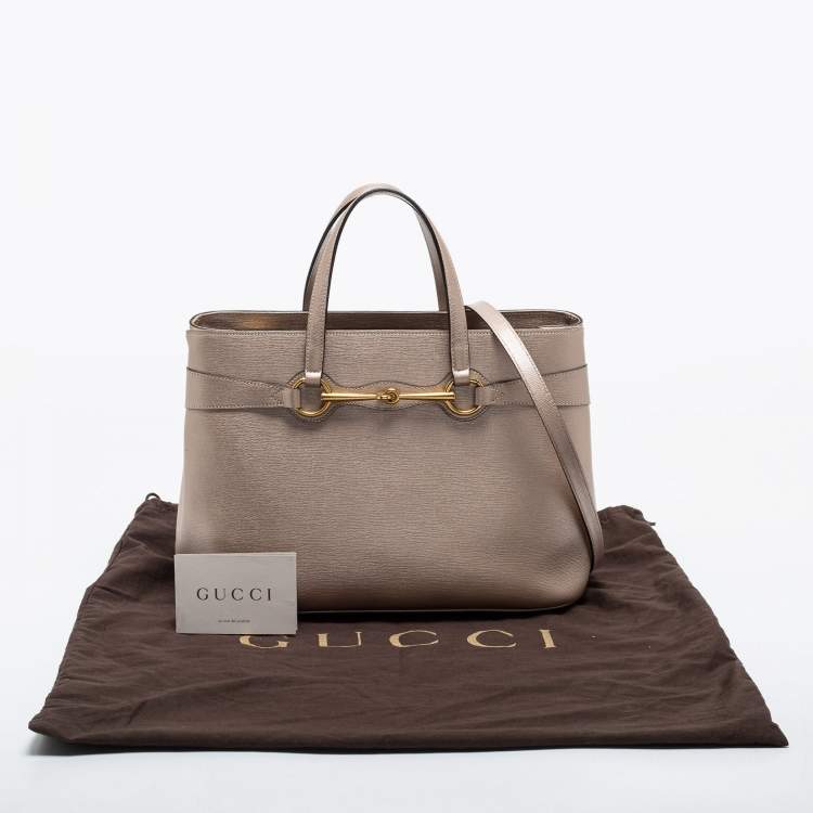 Pre Owned Gucci Metallic Beige Leather Bright Bit Tote
