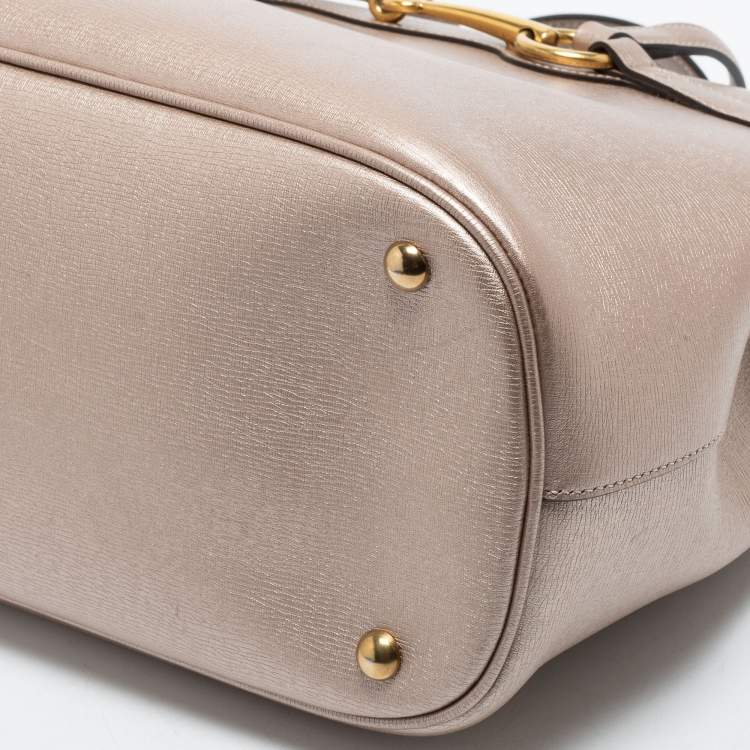 Pre Owned Gucci Metallic Beige Leather Bright Bit Tote