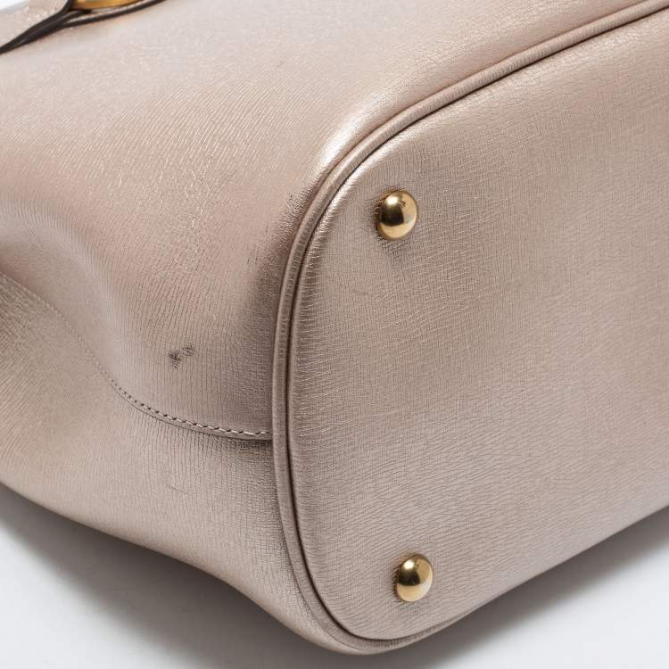 Pre Owned Gucci Metallic Beige Leather Bright Bit Tote
