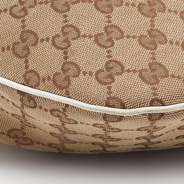 Pre Owned Gucci Beige/White GG Canvas and Leather Positano Scarf Hobo