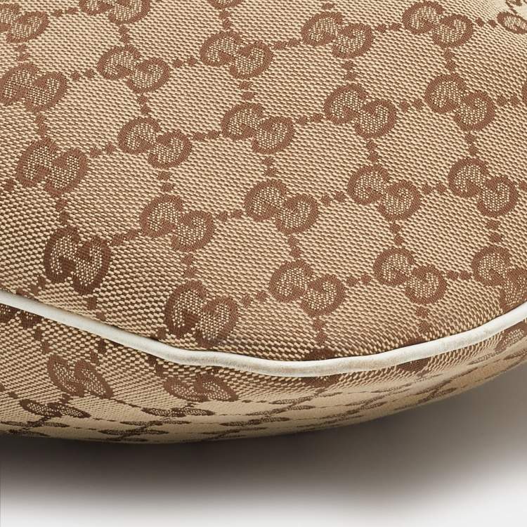 Pre Owned Gucci Beige/White GG Canvas and Leather Positano Scarf Hobo
