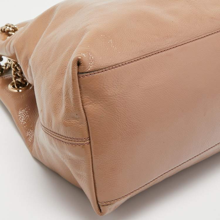 Pre Owned Gucci  Beige Patent Leather Medium Soho Chain Tote