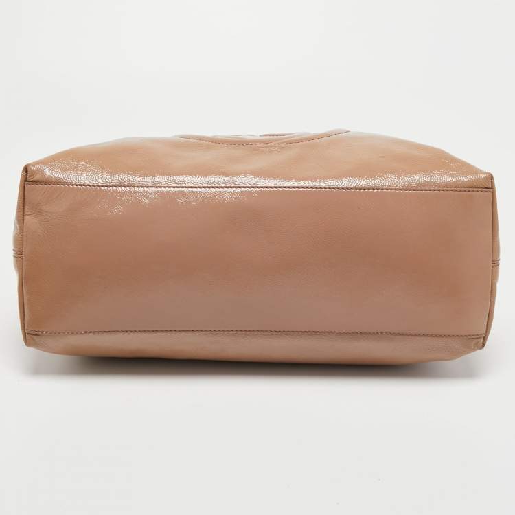 Pre Owned Gucci  Beige Patent Leather Medium Soho Chain Tote