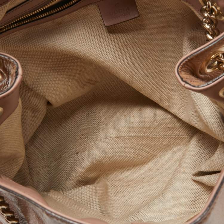 Pre Owned Gucci  Beige Patent Leather Medium Soho Chain Tote