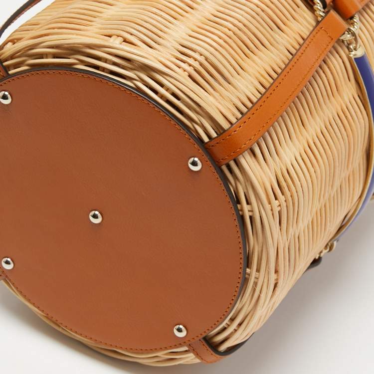 Pre Owned Gucci Brown Woven Rattan and Leather Cestino Wicker Bag