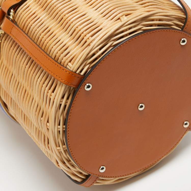 Pre Owned Gucci Brown Woven Rattan and Leather Cestino Wicker Bag