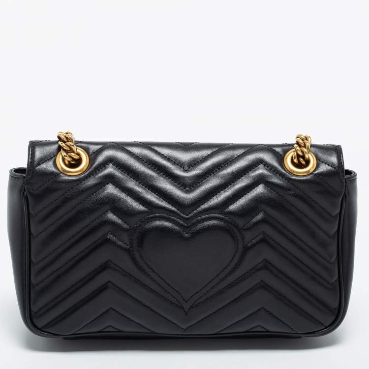 Pre Owned Gucci Black Matelassé Leather Small GG Marmont Shoulder Bag