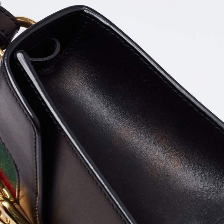 Pre Owned Gucci Black Leather Mini Web Chain Sylvie Top Handle Bag
