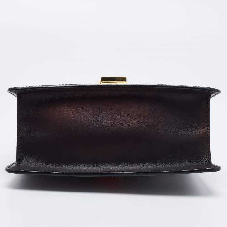 Pre Owned Gucci Black Leather Mini Web Chain Sylvie Top Handle Bag