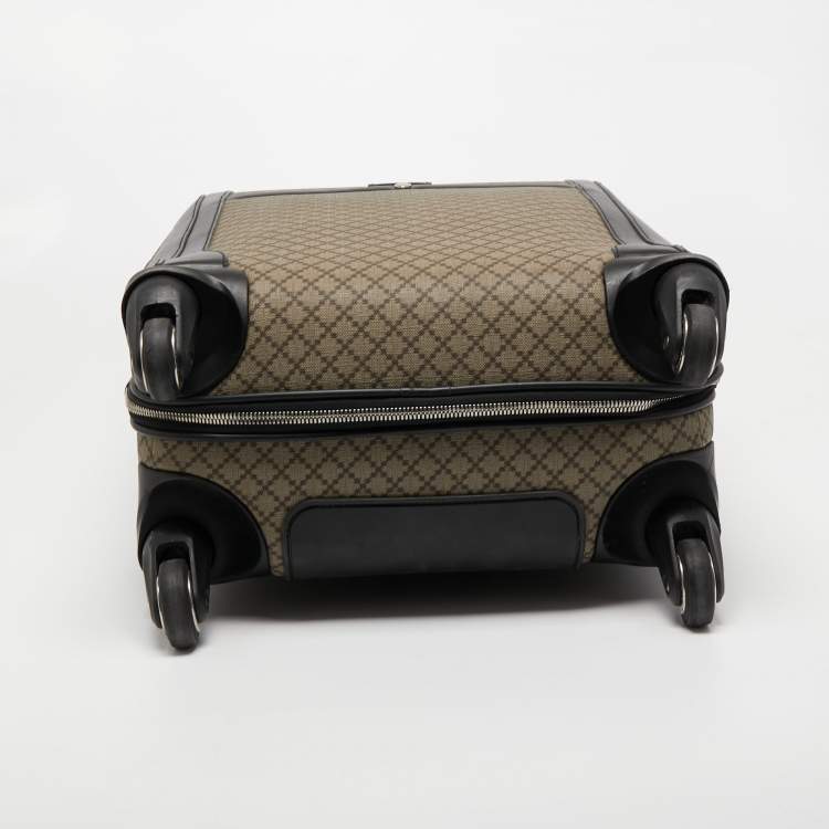 مملوكة مسبقًا Gucci Beige/Ebony Diamante Supreme Canvas Four Wheel Carry-On Suitcase