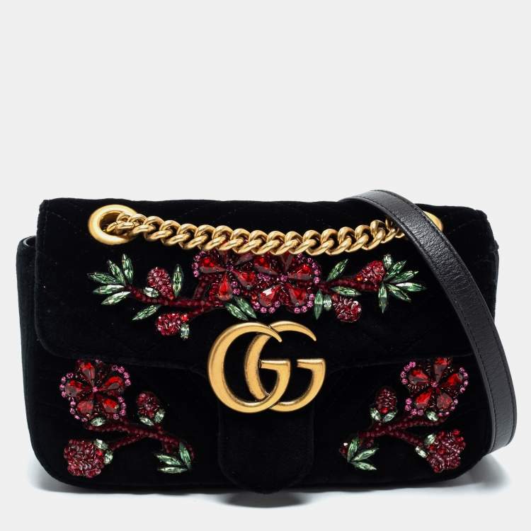 Gucci gg marmont mini bag matelasse velvet discount black