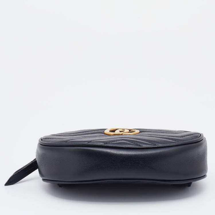 Pre Owned Gucci Black Matelasse Leather Leather GG Marmont Belt Bag