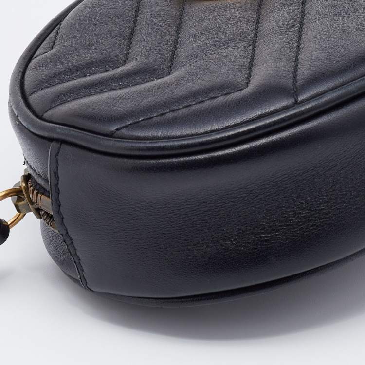 Pre Owned Gucci Black Matelasse Leather Leather GG Marmont Belt Bag