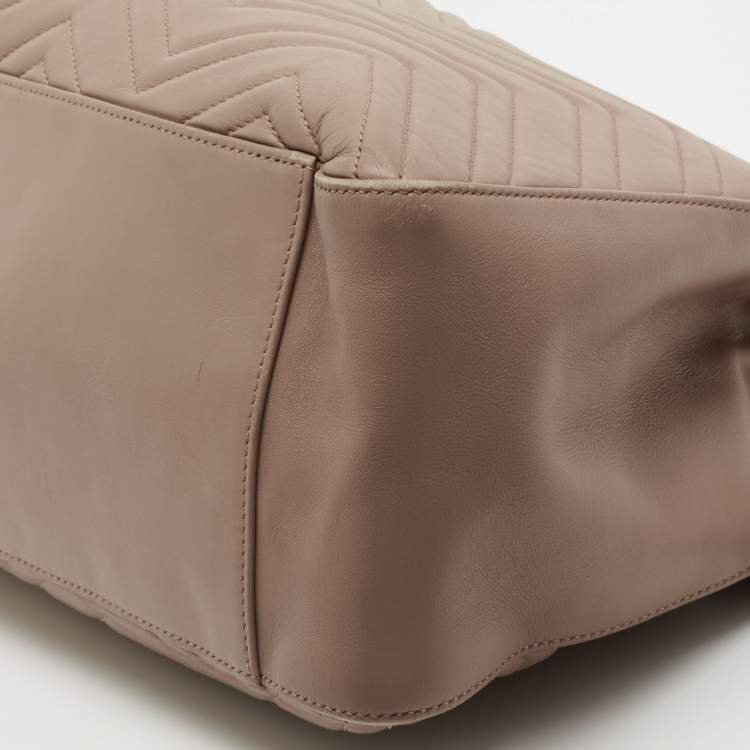 Pre Owned Gucci Dusty Pink Matelassé Leather Medium GG Marmont Chain Tote