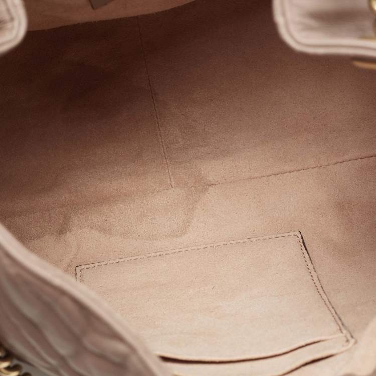 Pre Owned Gucci Dusty Pink Matelassé Leather Medium GG Marmont Chain Tote