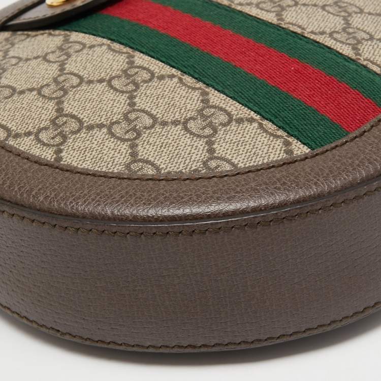 Pre Owned Gucci Brown GG Supreme Canvas and Leather Mini Ophidia Round Bag