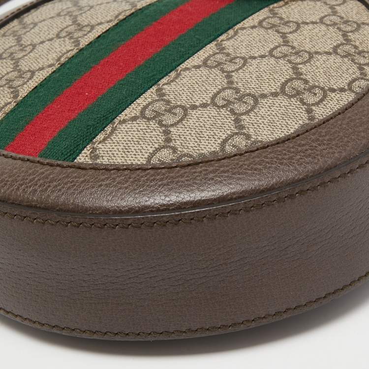 Pre Owned Gucci Brown GG Supreme Canvas and Leather Mini Ophidia Round Bag