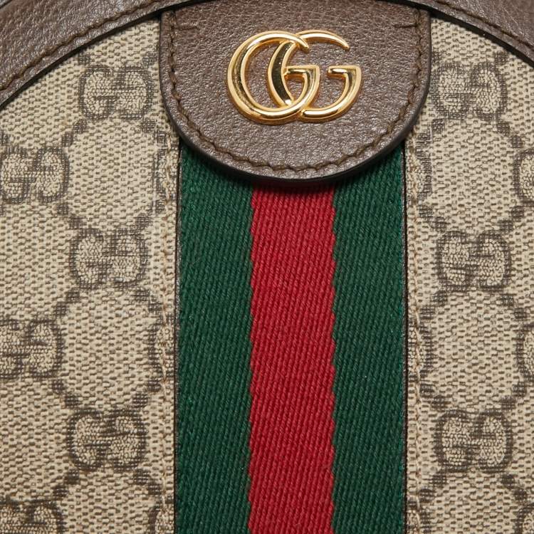 Pre Owned Gucci Brown GG Supreme Canvas and Leather Mini Ophidia Round Bag
