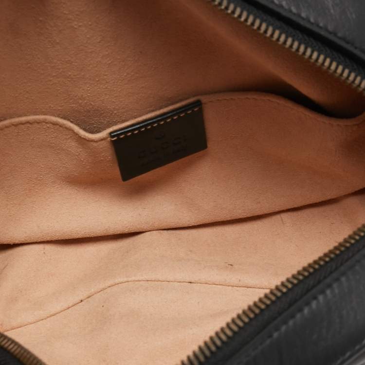 Pre Owned Gucci Black Matelassé Leather GG Marmont Animal Stud Belt Bag