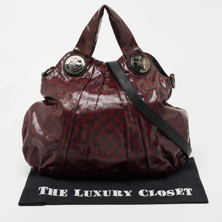 مملوكة مسبقًا Gucci Burgundy GG Crystal Canvas and Leather Large Hysteria Hobo