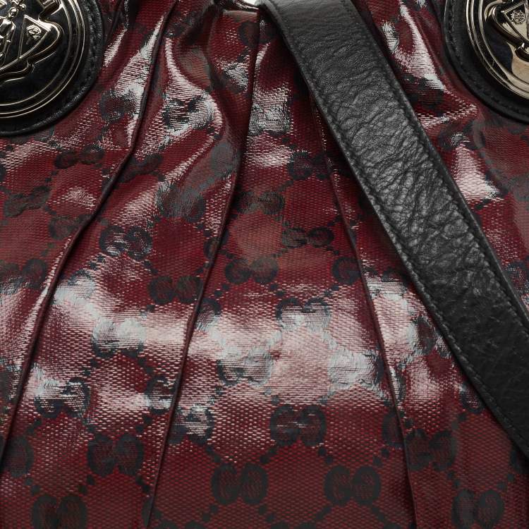 مملوكة مسبقًا Gucci Burgundy GG Crystal Canvas and Leather Large Hysteria Hobo