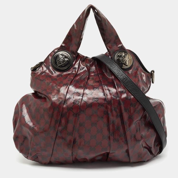 مملوكة مسبقًا Gucci Burgundy GG Crystal Canvas and Leather Large Hysteria Hobo