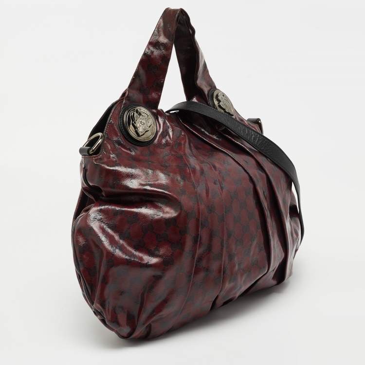 مملوكة مسبقًا Gucci Burgundy GG Crystal Canvas and Leather Large Hysteria Hobo