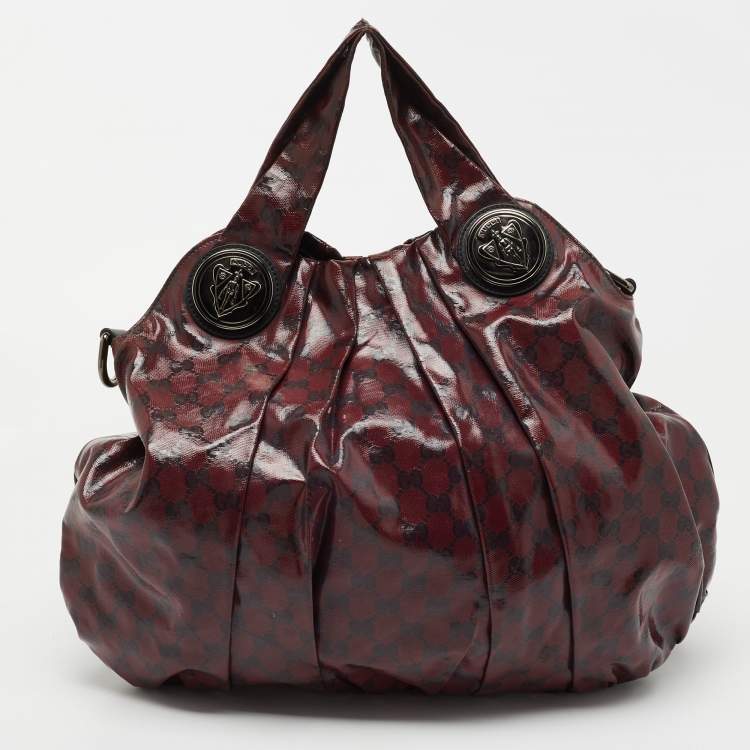 مملوكة مسبقًا Gucci Burgundy GG Crystal Canvas and Leather Large Hysteria Hobo
