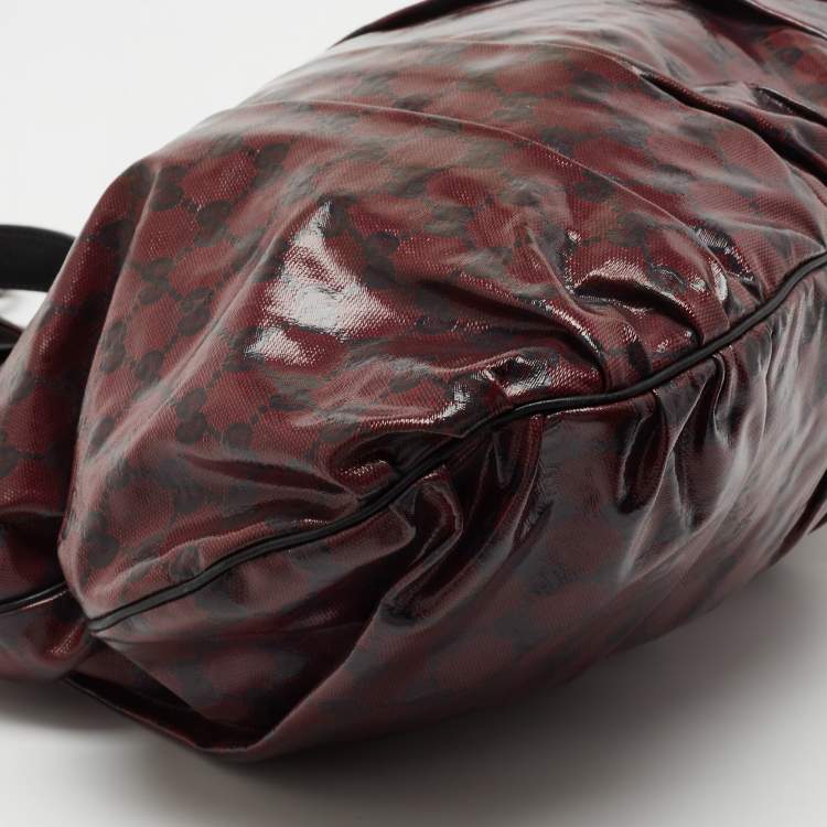 مملوكة مسبقًا Gucci Burgundy GG Crystal Canvas and Leather Large Hysteria Hobo