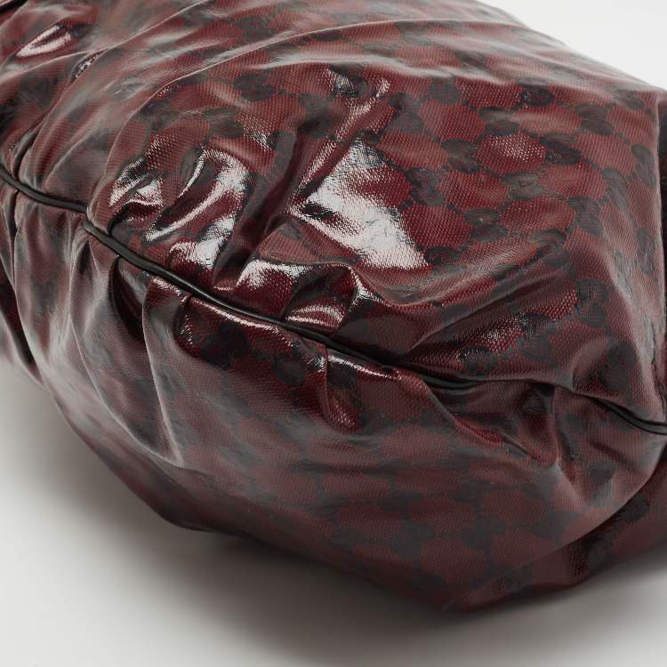 مملوكة مسبقًا Gucci Burgundy GG Crystal Canvas and Leather Large Hysteria Hobo