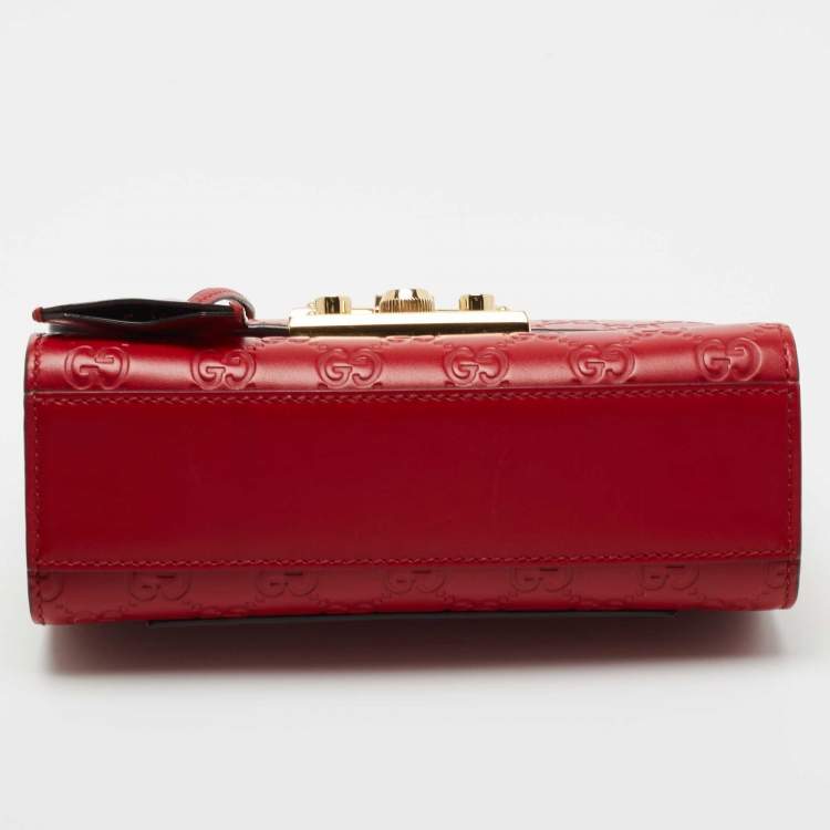 Pre Owned Gucci Red Guccissima Leather Small Padlock Shoulder Bag